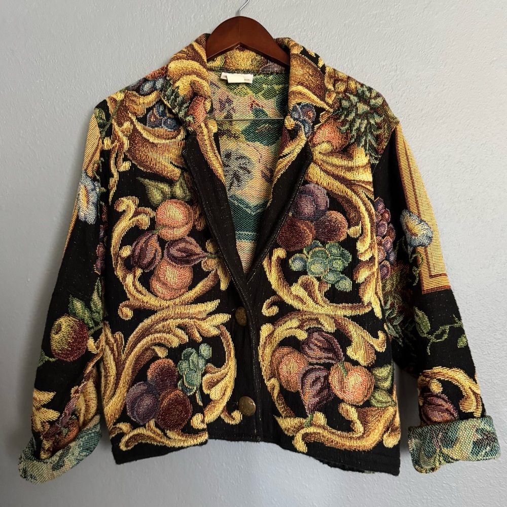 Vintage 90’s California Style Baroque Fruit & Vine Tapestry Jacket